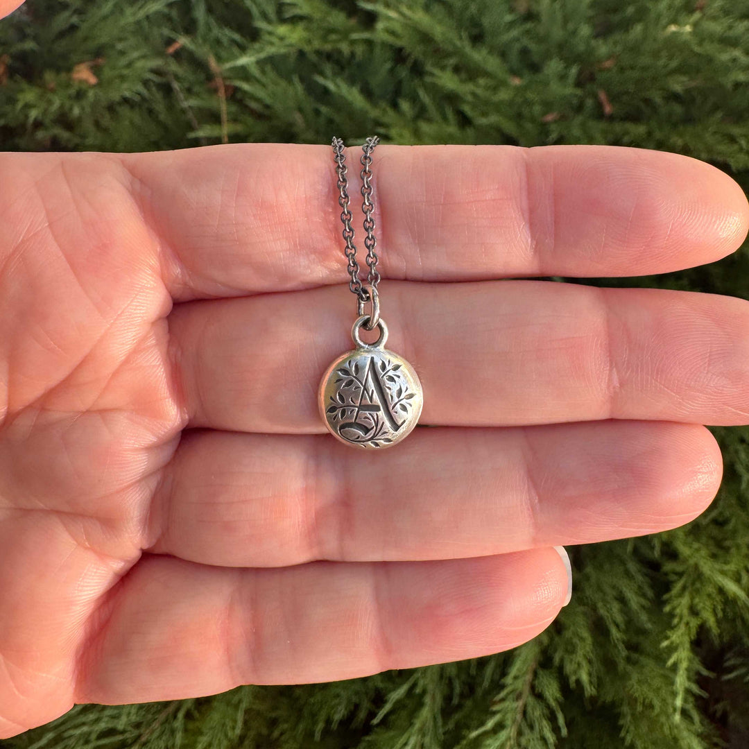 Gothic Initial Necklace | Sterling Silver Letter Charm