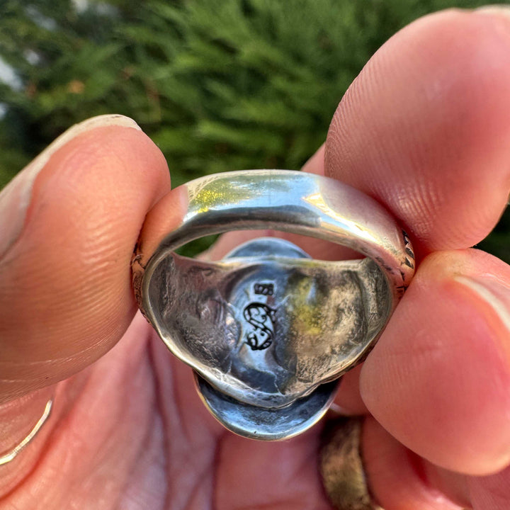 Blackjack Turquoise Owl Ring in Sterling Silver | Size 7