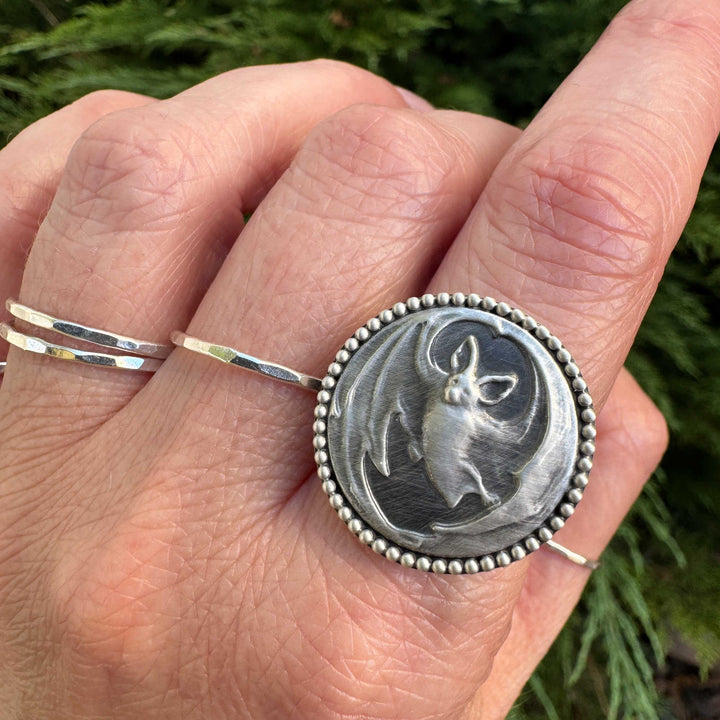 Sterling Silver Bat Statement Ring | Gothic Bat Jewelry