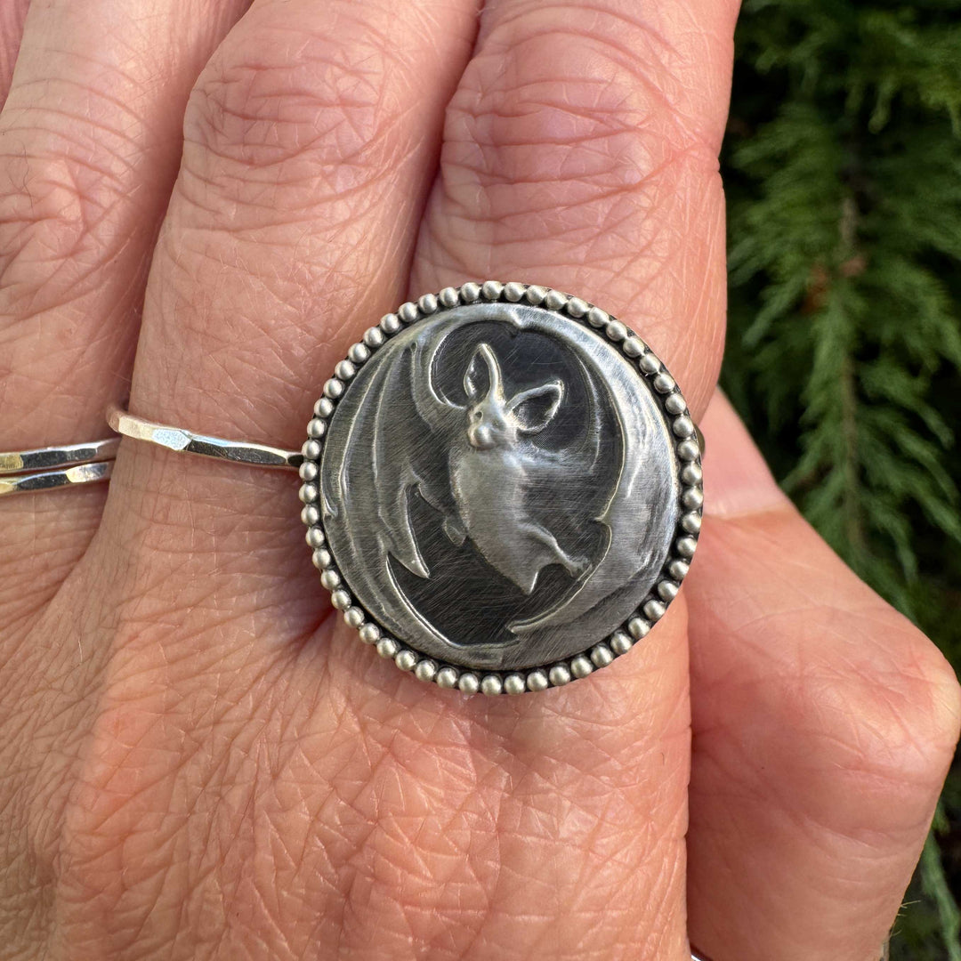 Sterling Silver Bat Statement Ring | Gothic Bat Jewelry