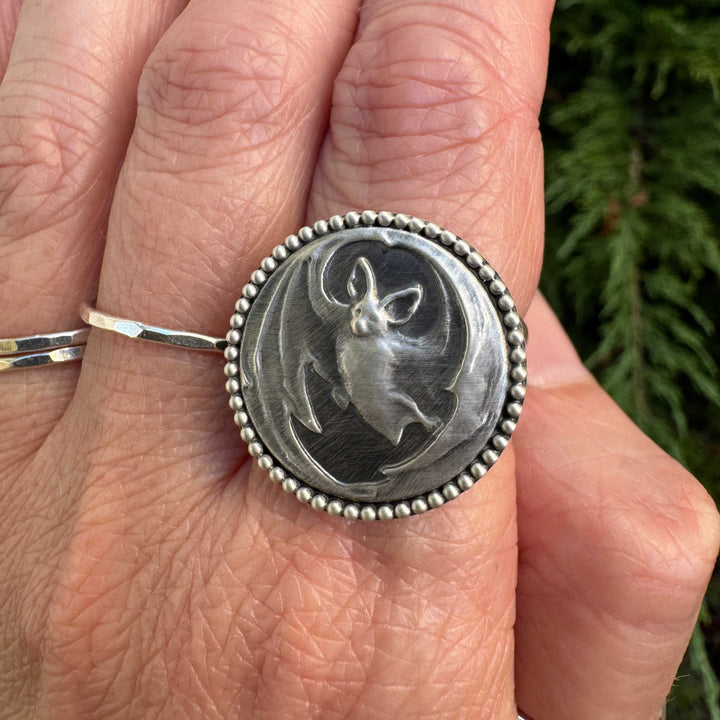 Sterling Silver Bat Statement Ring | Gothic Bat Jewelry
