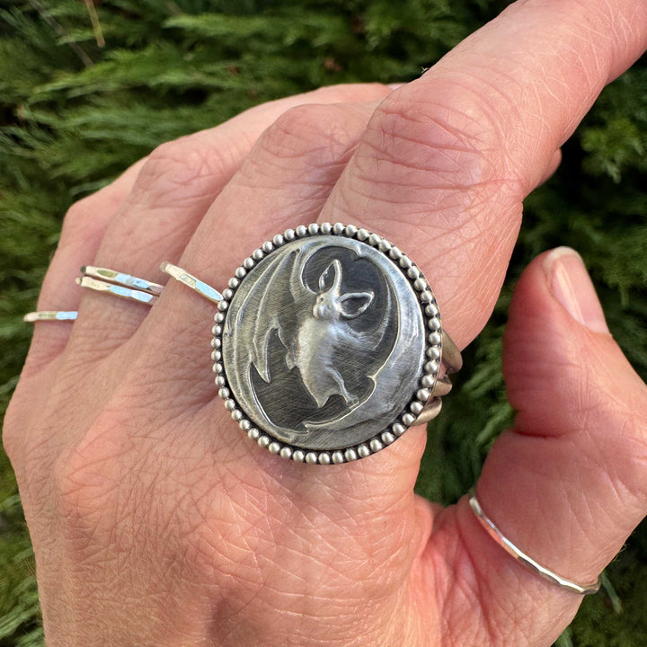 Sterling Silver Bat Statement Ring | Gothic Bat Jewelry