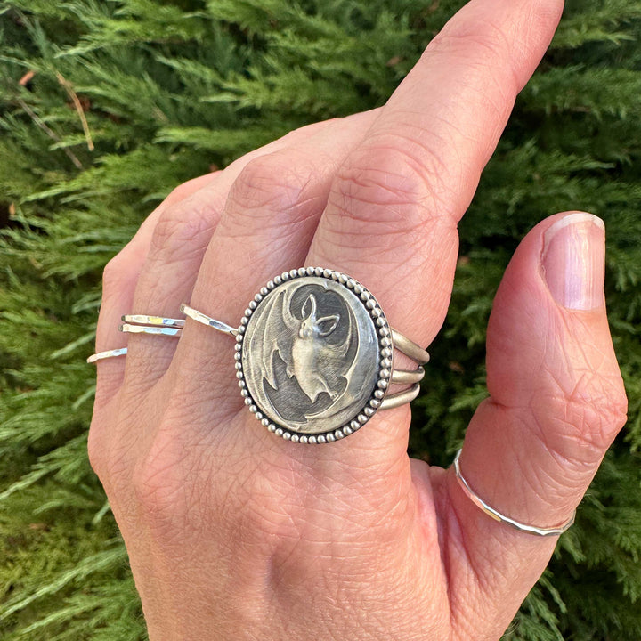 Sterling Silver Bat Statement Ring | Gothic Bat Jewelry