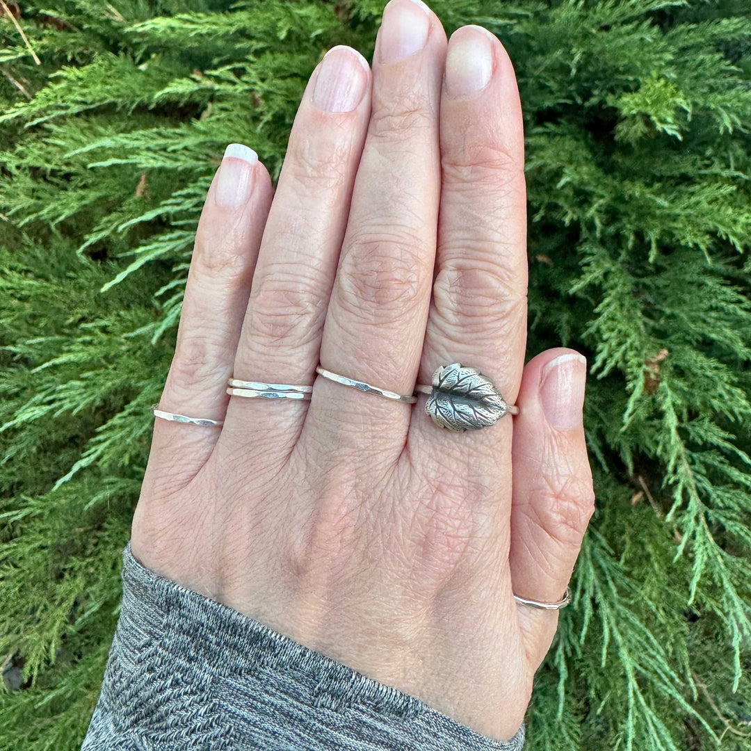 Sterling Silver Leaf Stacking Ring | Botanical Jewelry