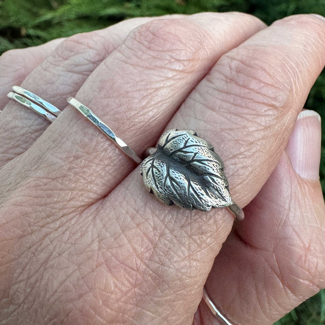 Sterling Silver Leaf Stacking Ring | Botanical Jewelry