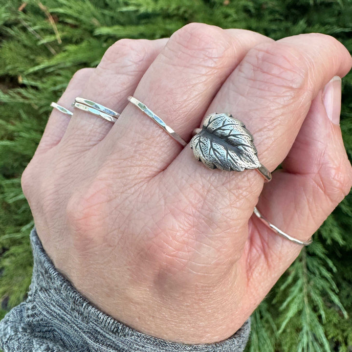Sterling Silver Leaf Stacking Ring | Botanical Jewelry