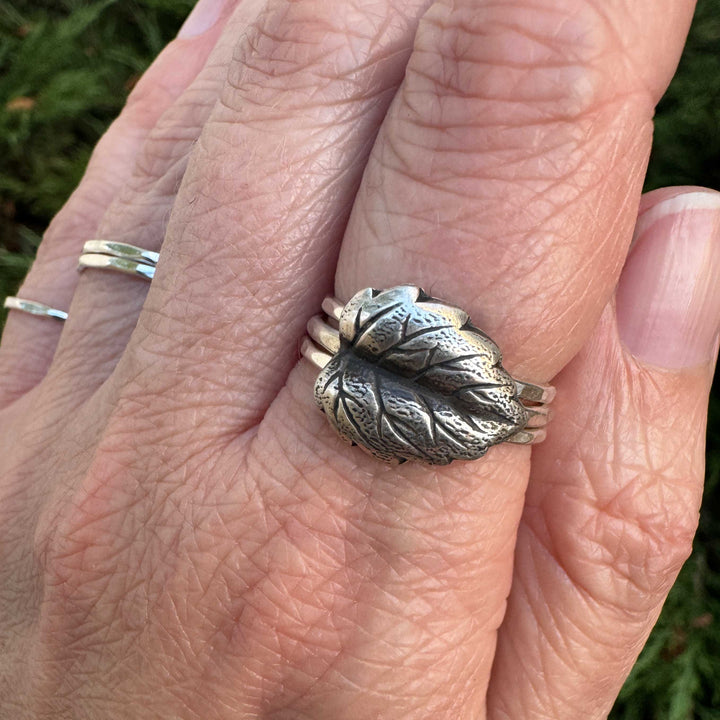 Sterling Silver Leaf Stacking Ring | Botanical Jewelry