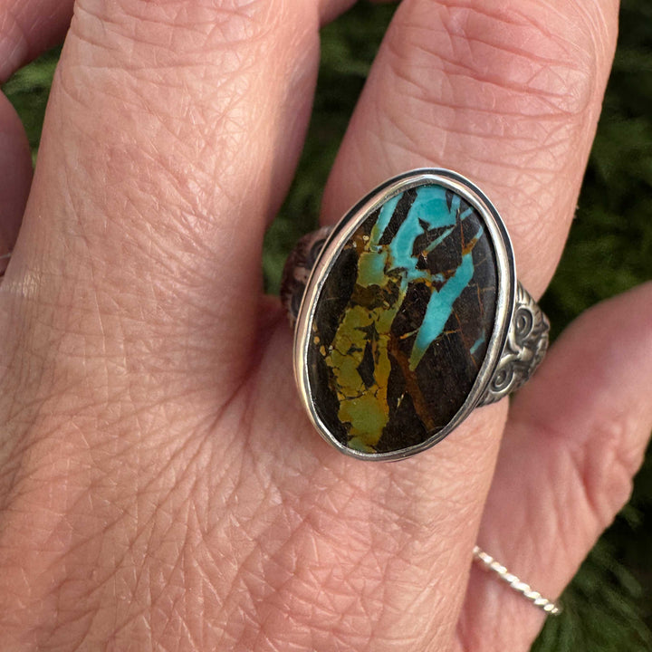 Blackjack Turquoise Owl Ring in Sterling Silver | Size 8.5