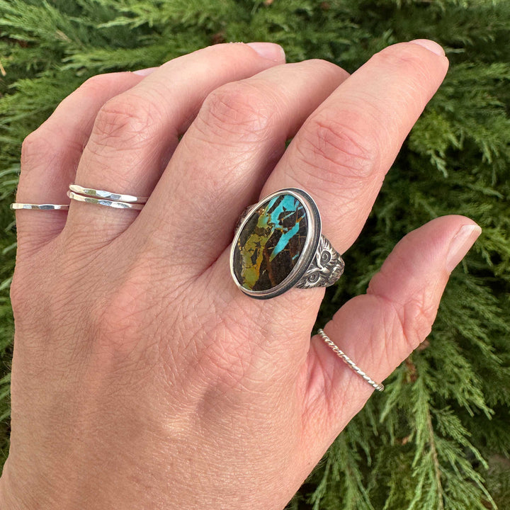 Blackjack Turquoise Owl Ring in Sterling Silver | Size 8.5
