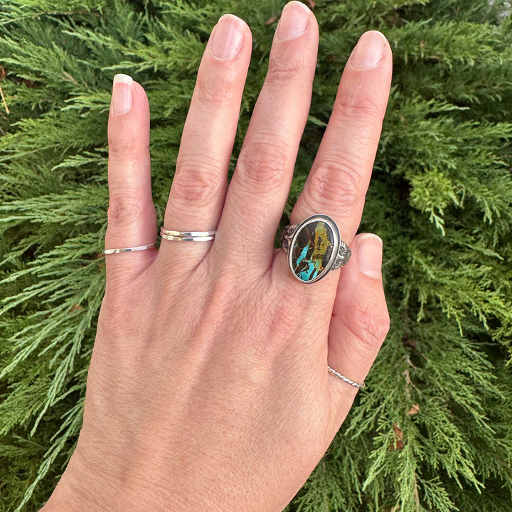 Blackjack Turquoise Owl Ring in Sterling Silver | Size 8.5