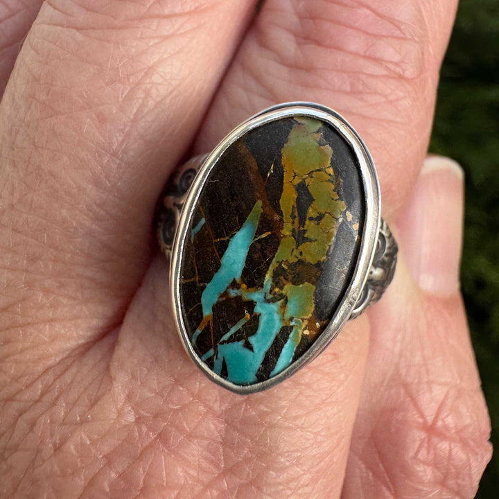 Blackjack Turquoise Owl Ring in Sterling Silver | Size 8.5