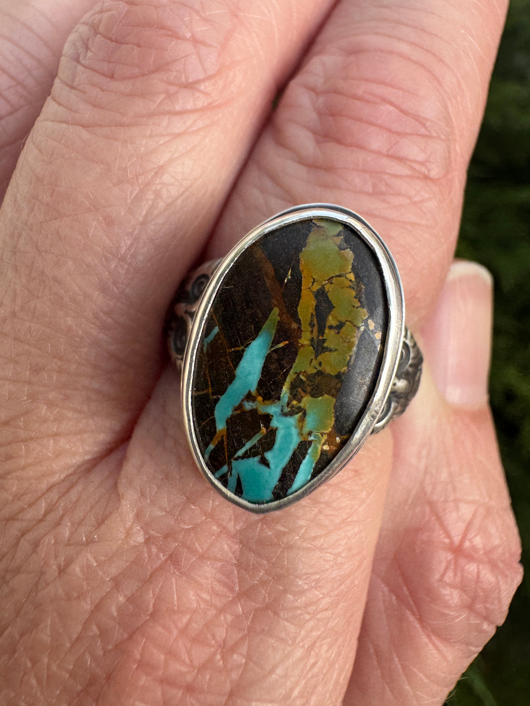 Blackjack Turquoise Owl Ring in Sterling Silver | Size 8.5