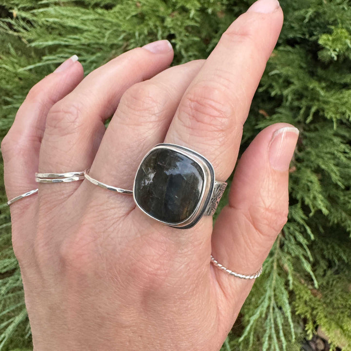 Labradorite Sterling Silver Wide Band Ring | Size 9