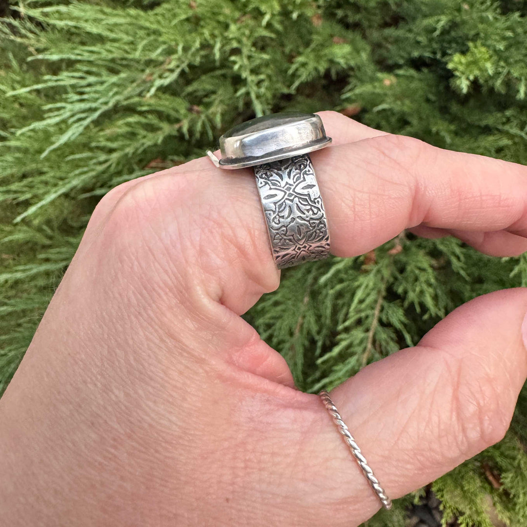 Labradorite Sterling Silver Wide Band Ring | Size 9