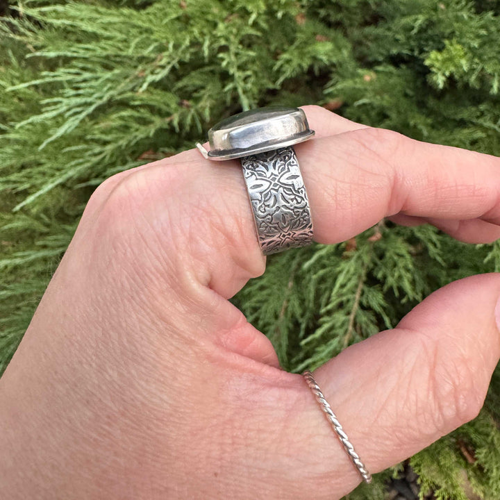 Labradorite Sterling Silver Wide Band Ring | Size 9
