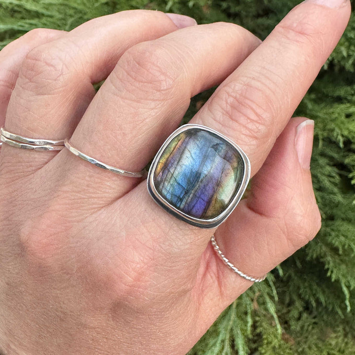 Labradorite Sterling Silver Wide Band Ring | Size 9