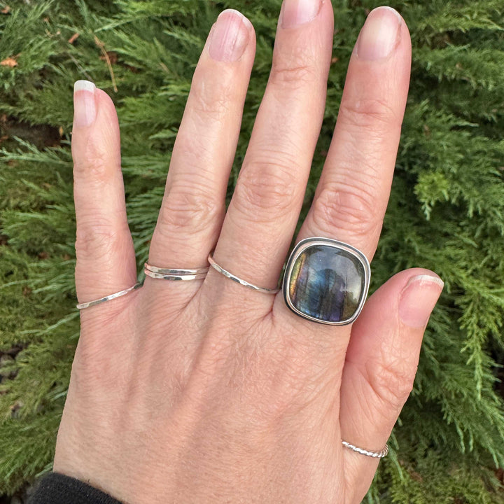 Labradorite Sterling Silver Wide Band Ring | Size 9