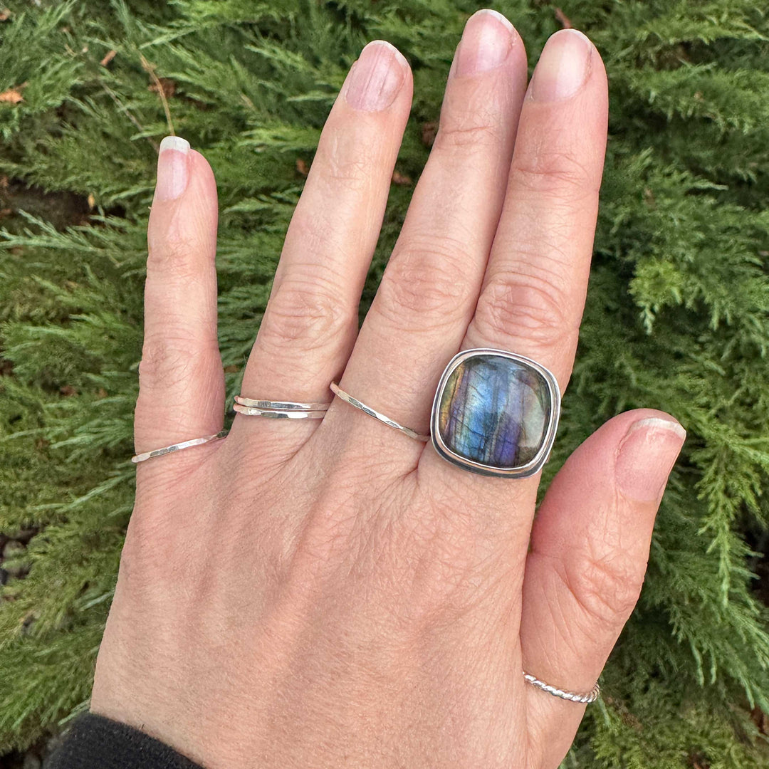 Labradorite Sterling Silver Wide Band Ring | Size 9