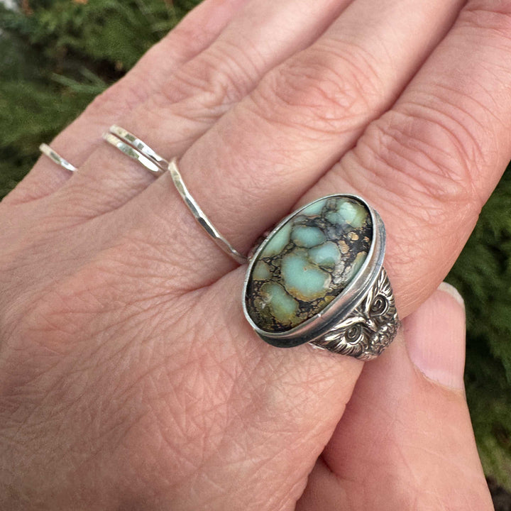 New Lander Variscite Owl Ring in Sterling Silver | Made to Size