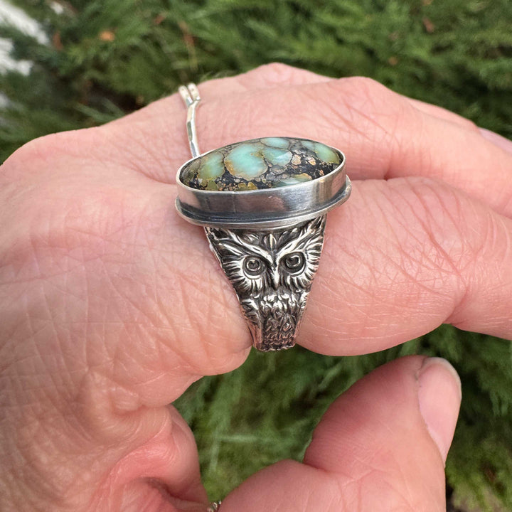 New Lander Variscite Owl Ring in Sterling Silver | Made to Size