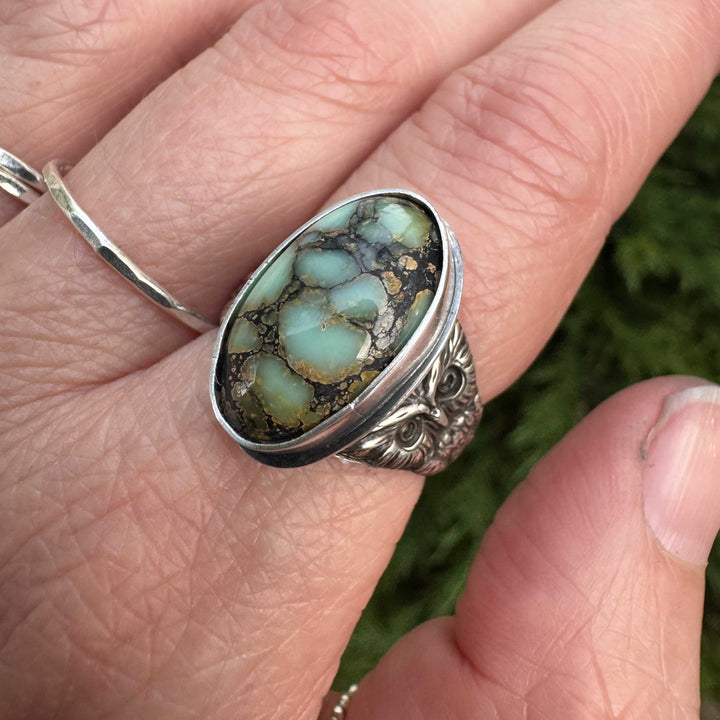 New Lander Variscite Owl Ring in Sterling Silver | Made to Size