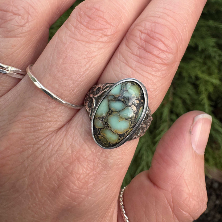 New Lander Variscite Owl Ring in Sterling Silver | Made to Size