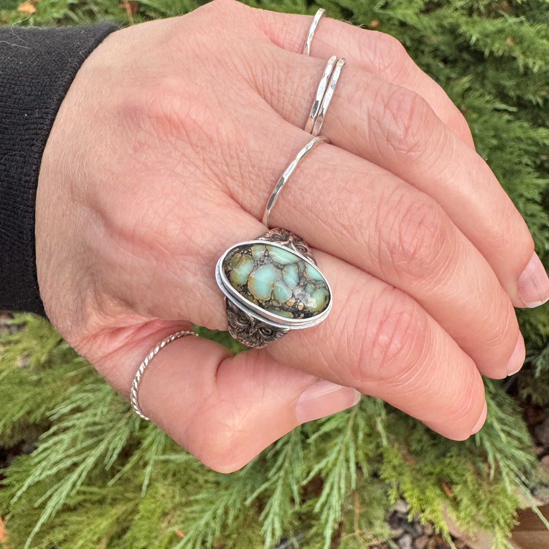New Lander Variscite Owl Ring in Sterling Silver | Made to Size