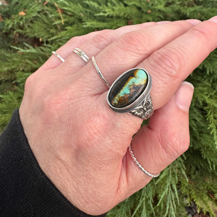 Blackjack Turquoise Owl Ring in Sterling Silver | Made to Size