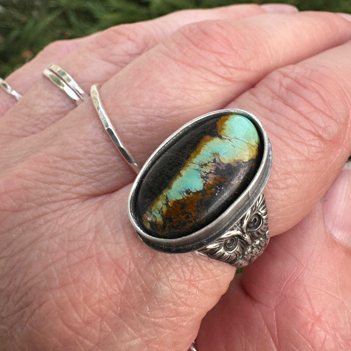 Blackjack Turquoise Owl Ring in Sterling Silver | Made to Size