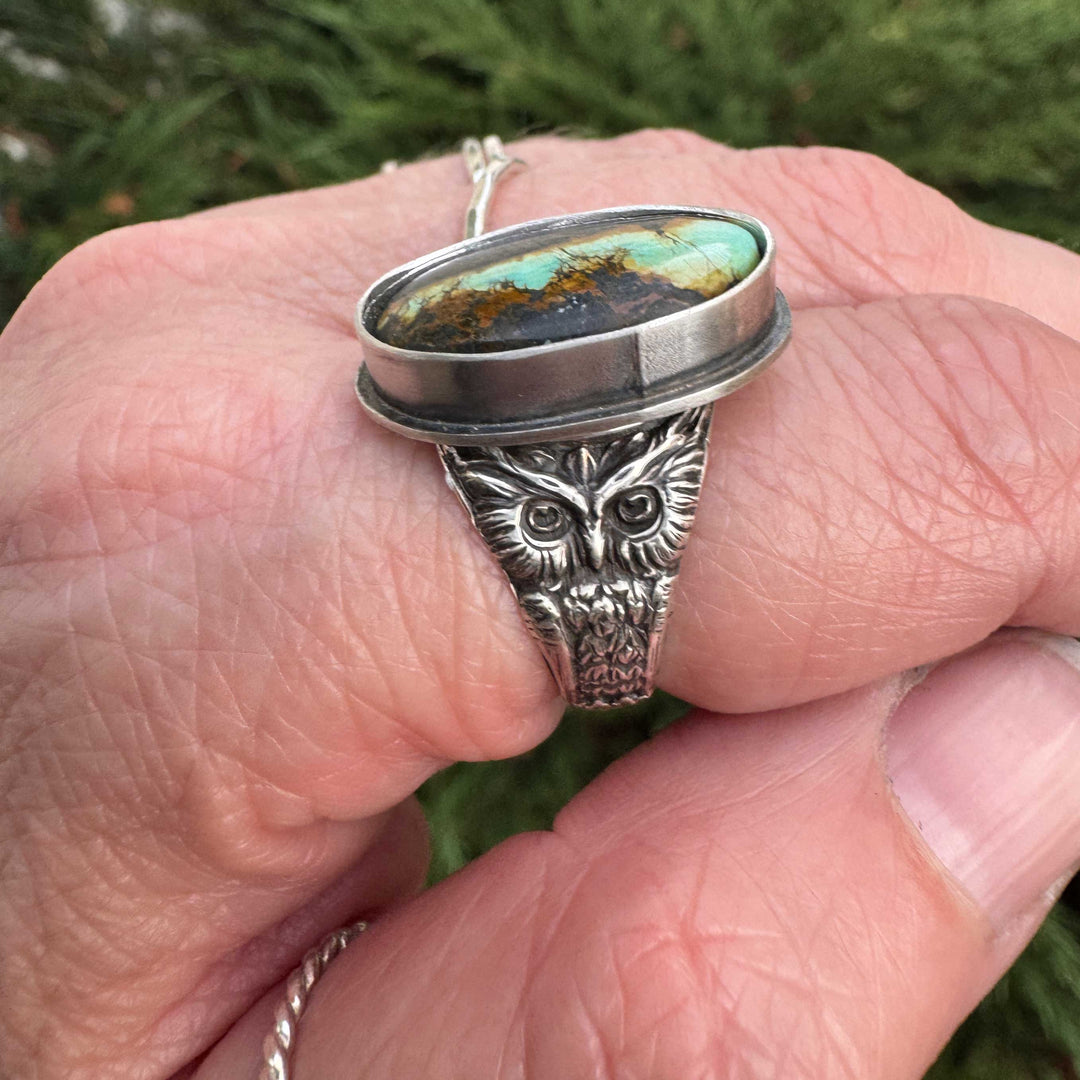 Blackjack Turquoise Owl Ring in Sterling Silver | Made to Size