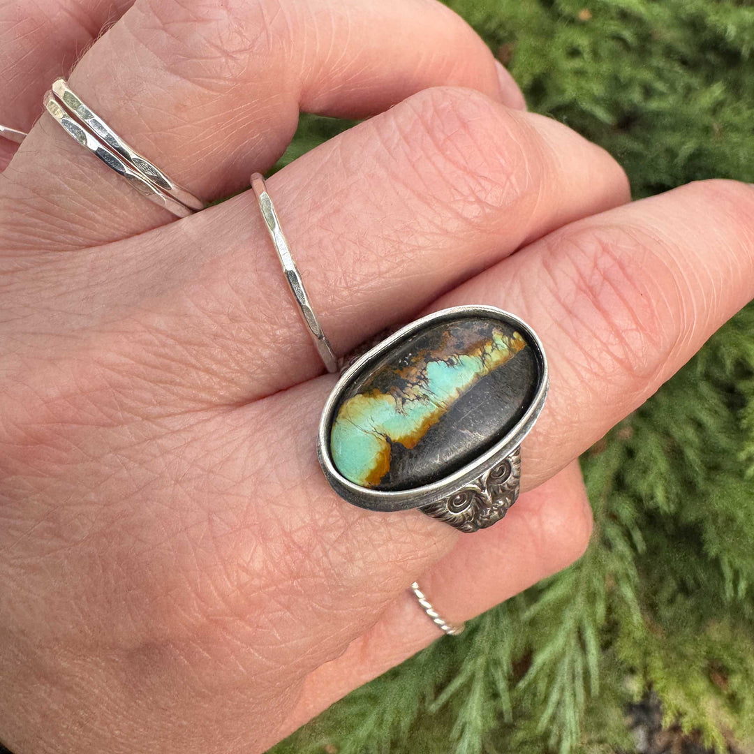 Blackjack Turquoise Owl Ring in Sterling Silver | Made to Size