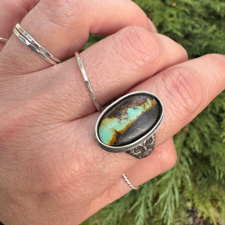 Blackjack Turquoise Owl Ring in Sterling Silver | Made to Size