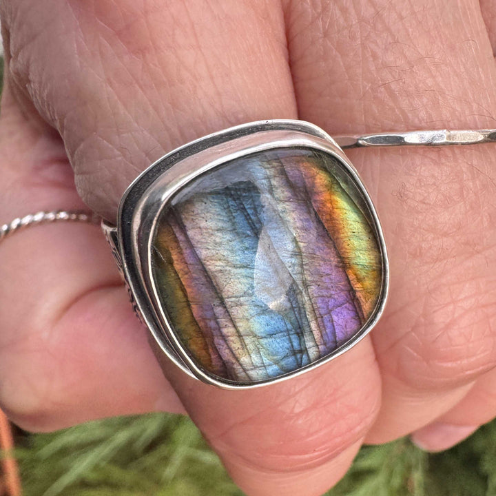 Labradorite Sterling Silver Wide Band Ring | Size 9