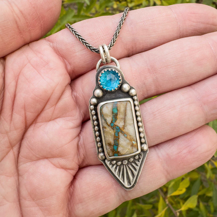 Royston Ribbon Turquoise Pendant with Neon Apatite