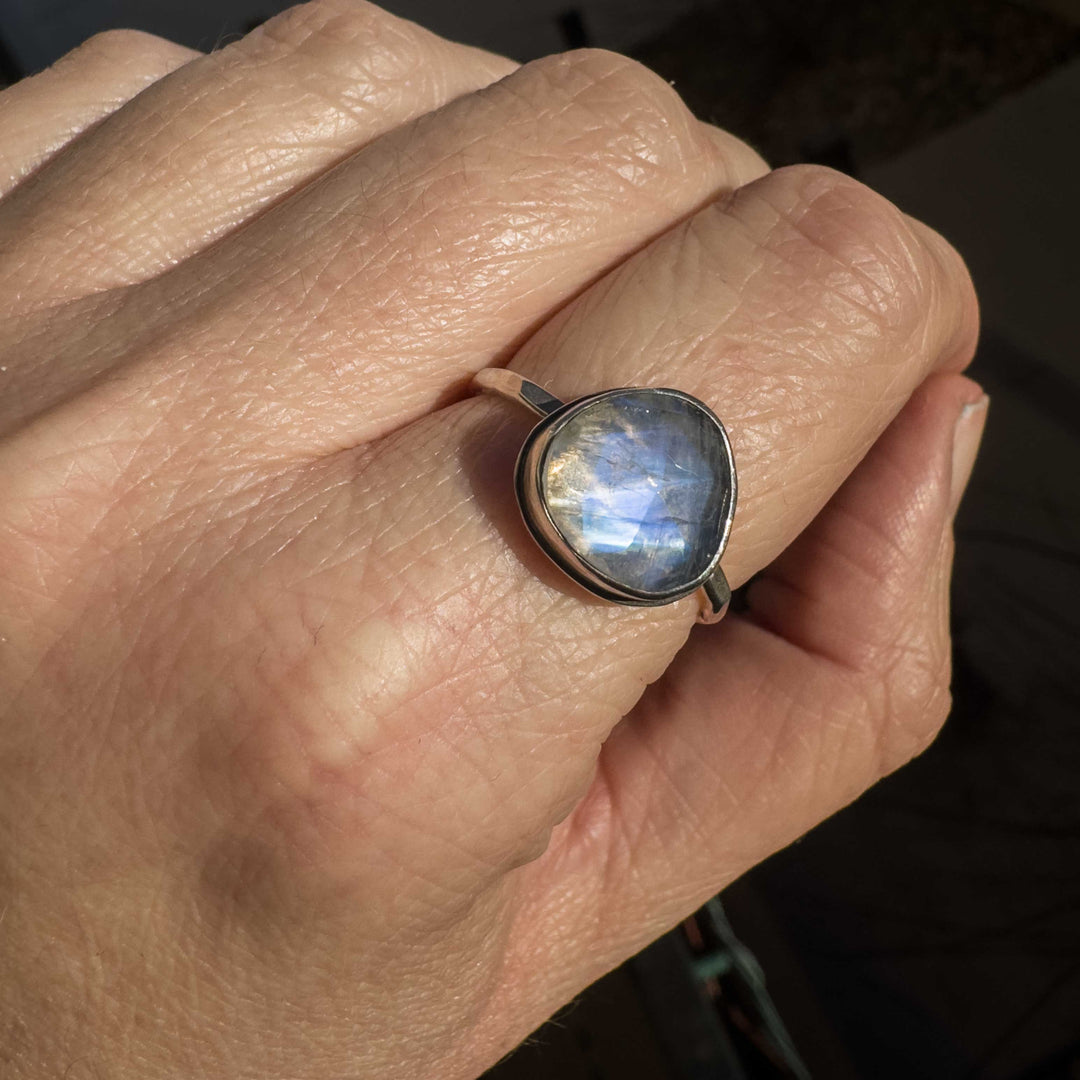 Rainbow Moonstone Sterling Silver Stacking Ring - size 9