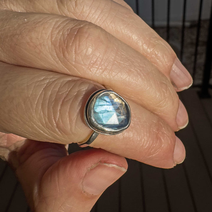 Rainbow Moonstone Sterling Silver Stacking Ring - size 6