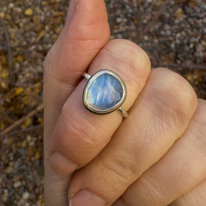 Rainbow Moonstone Sterling Silver Stacking Ring - size 6