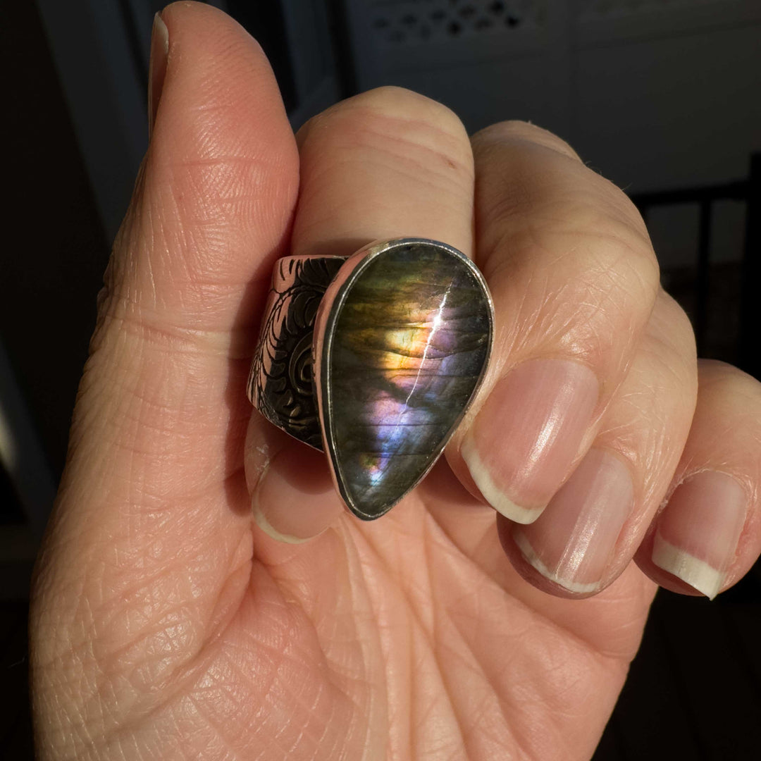 Labradorite Wide Band Statement Ring size 7