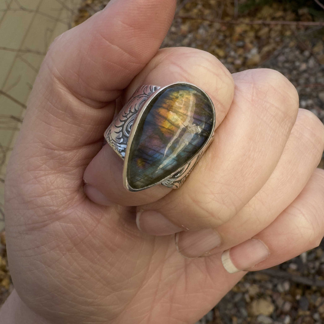 Labradorite Wide Band Statement Ring size 7