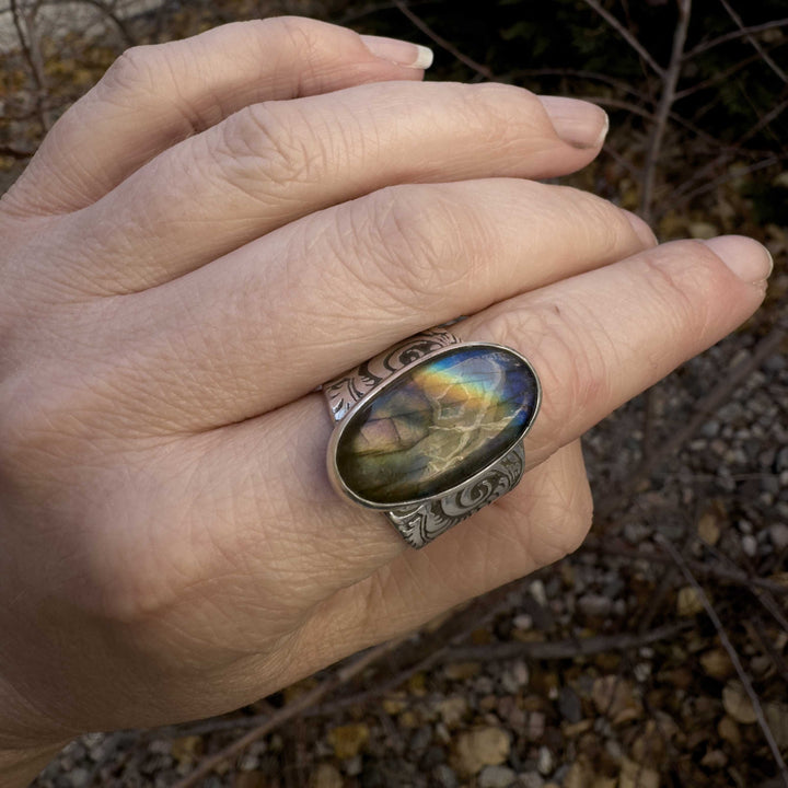 Labradorite Wide Band Statement Ring size 9.5