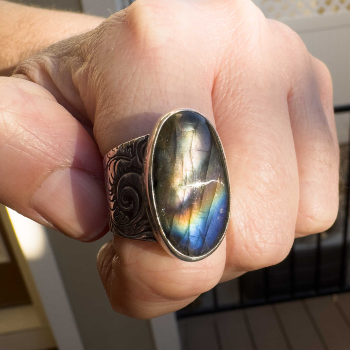 Labradorite Wide Band Statement Ring size 9.5