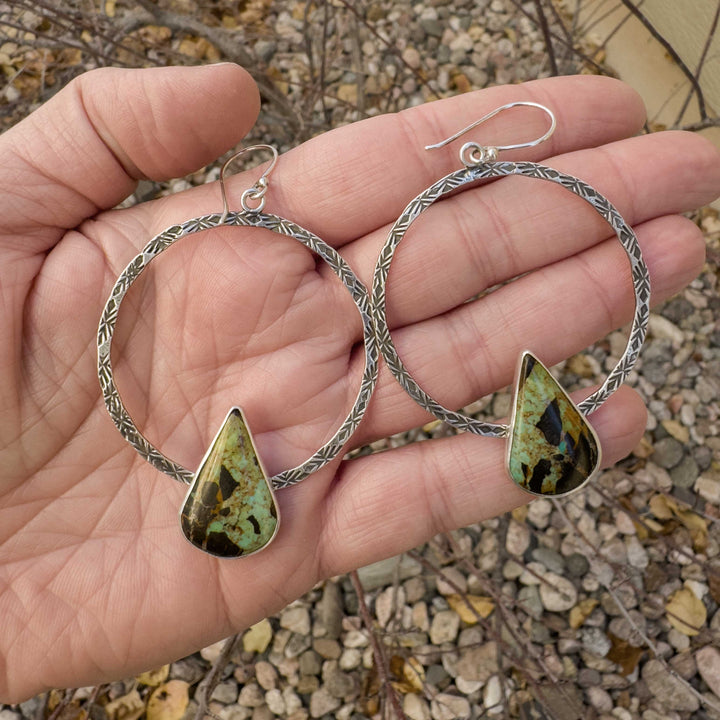 Blackjack Turquoise Hand Stamped Hoop Earrings