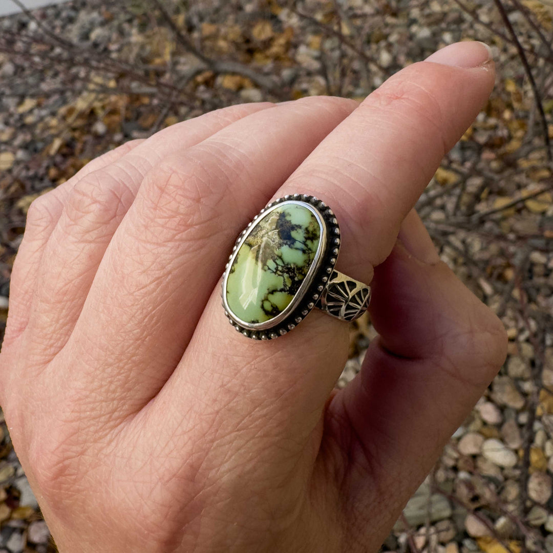 Bamboo Mountain Green Turquoise Ring in Sterling Silver - Size 7.5