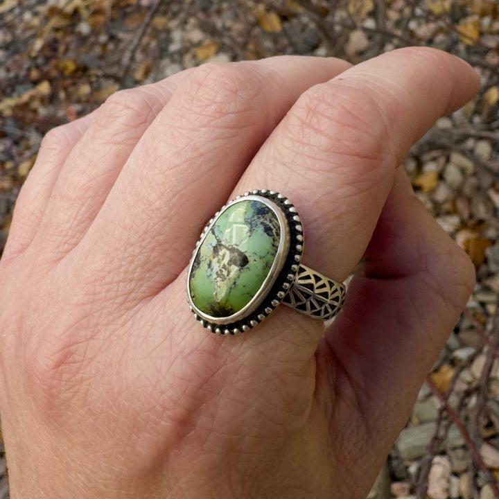 Green Bamboo Mountain Turquoise Ring in Sterling Silver - Size 10.5