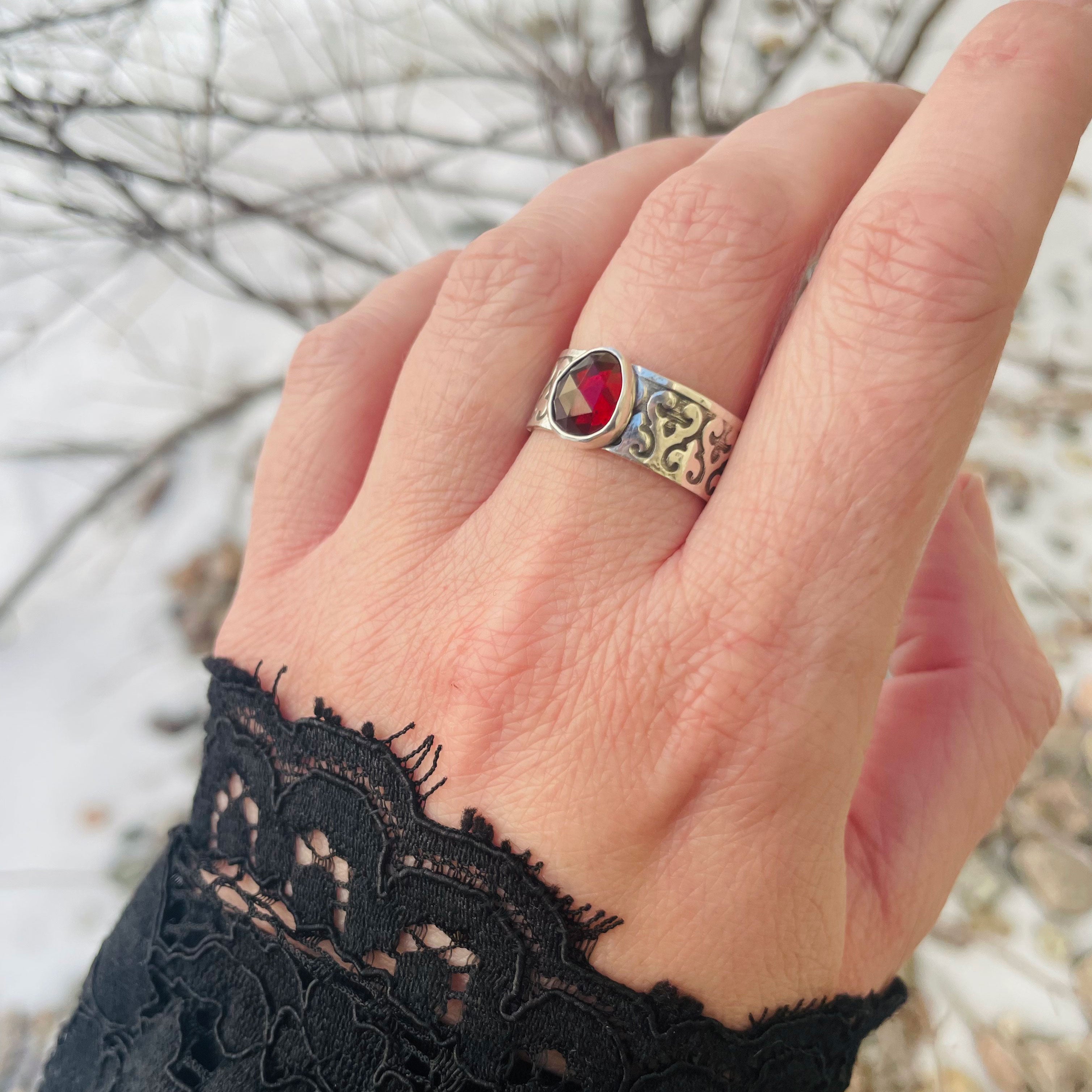 Natural Mozambique Garnet Ring, Sterling Silver hotsell Heart Ring, Natural Dark Red Luster, January Birthstone, Sterling Silver Ring, Handmade