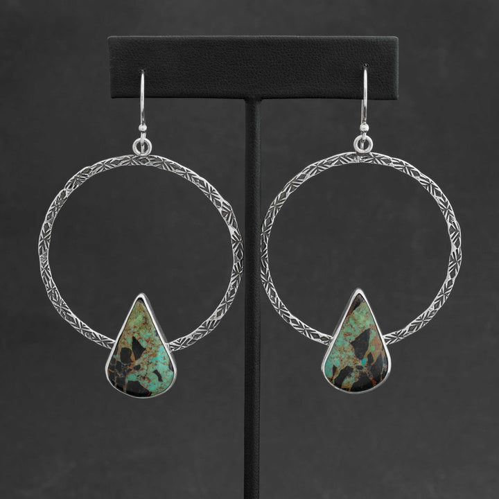 Blackjack Turquoise Hand Stamped Hoop Earrings