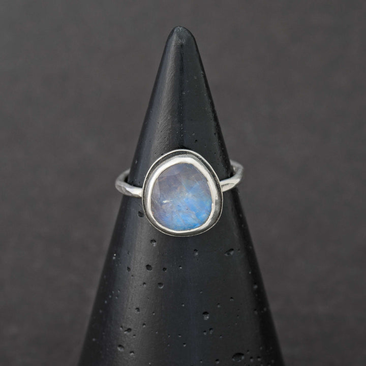 Rainbow Moonstone Sterling Silver Stacking Ring - size 6