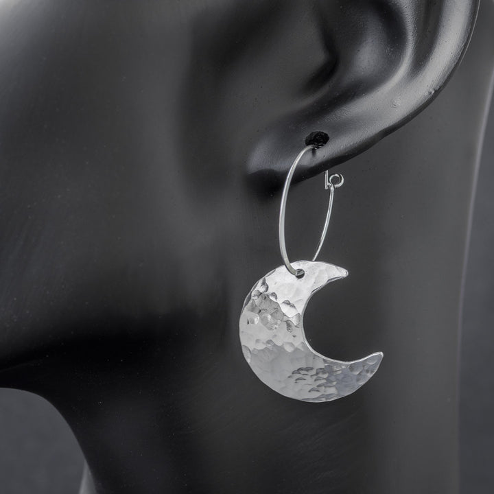 Witchy Silver Crescent Moon Hoop Earrings