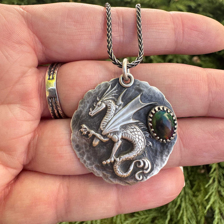 Welo Opal Dragon Necklace | Sterling Silver Dragon Talisman