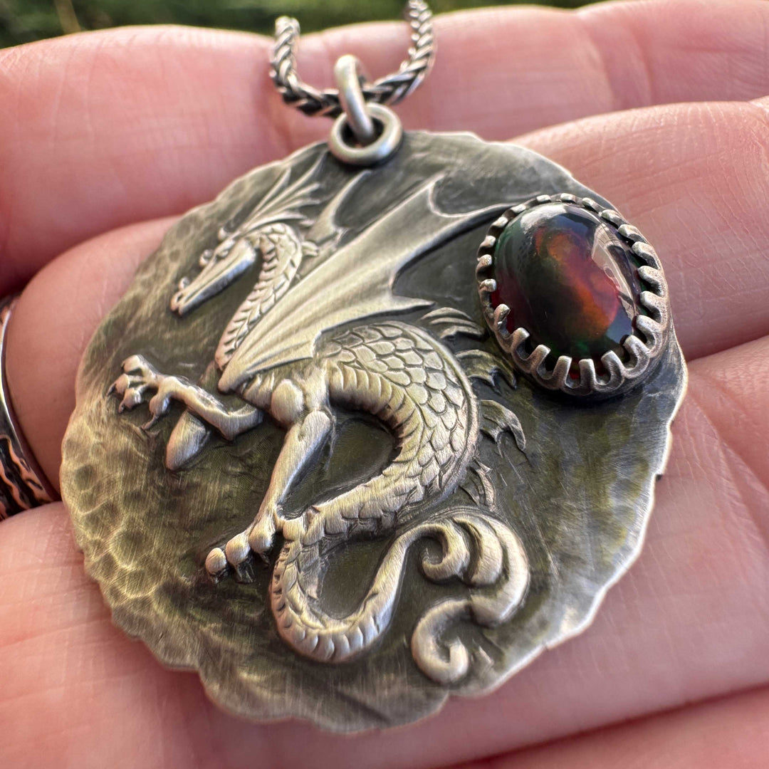 Welo Opal Dragon Necklace | Sterling Silver Dragon Talisman